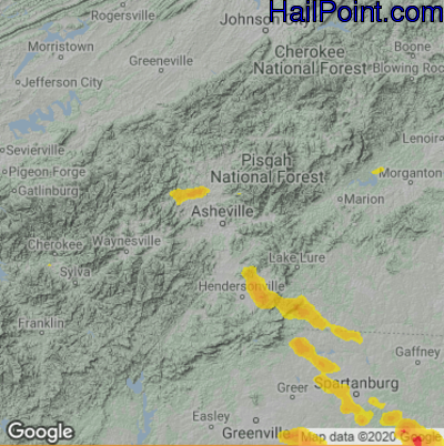 Hail Map for Asheville, NC Region on August 17, 2024