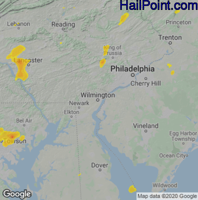 Hail Map Wilmington, DE August 18, 2024 