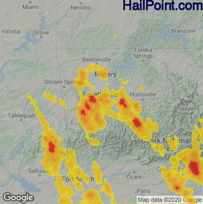 Hail Map for Fayetteville, AR Region on August 18, 2024