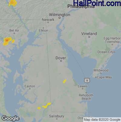 Hail Map Dover, DE August 19, 2024 