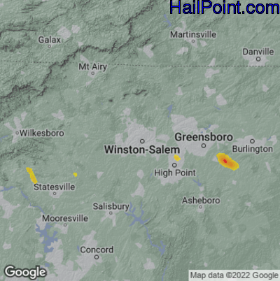 Hail Map for Winston-Salem, NC Region on August 19, 2024