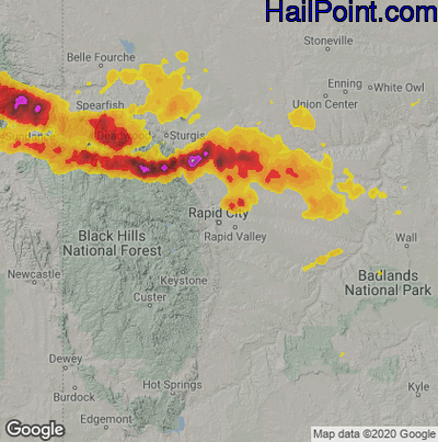 Hail Map for Rapid City, SD Region on August 20, 2024