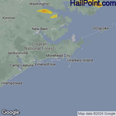 Hail Map for Morehead City, NC Region on August 20, 2024