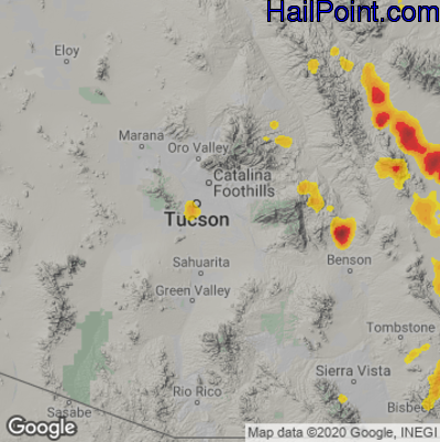 Hail Map for Tucson, AZ Region on August 21, 2024