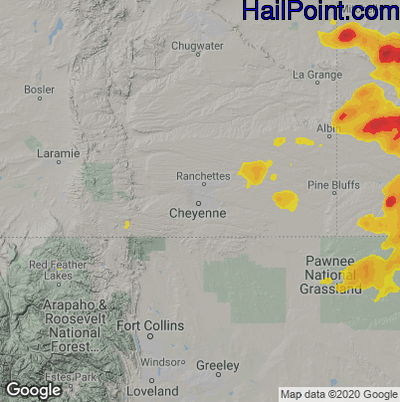 Hail Map for Cheyenne, WY Region on August 21, 2024