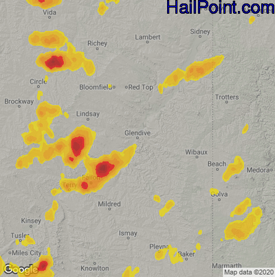 Hail Map for Glendive, MT Region on August 22, 2024