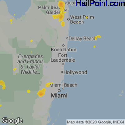 Hail Map for Fort Lauderdale, FL Region on August 22, 2024