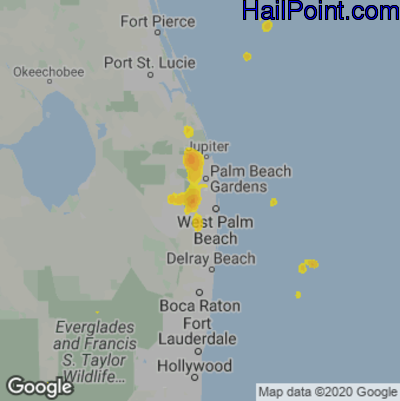 Hail Map for West Palm Beach, FL Region on August 22, 2024