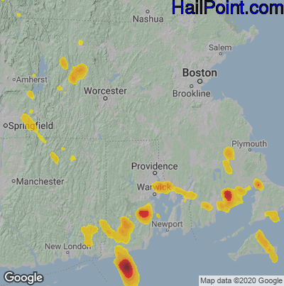 Hail Map for Woonsocket, RI Region on August 26, 2024