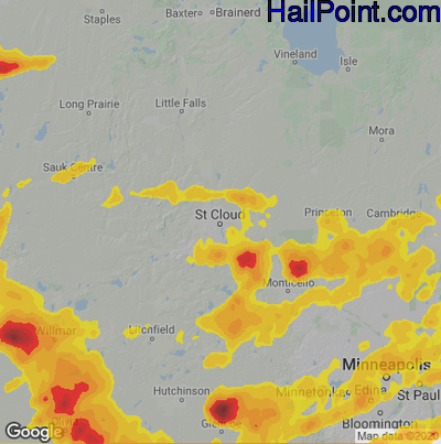 Hail Map for St Cloud, MN Region on August 26, 2024
