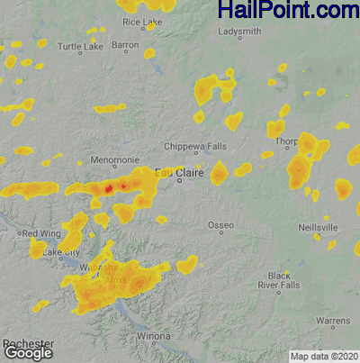 Hail Map for Eau Claire, WI Region on August 27, 2024 