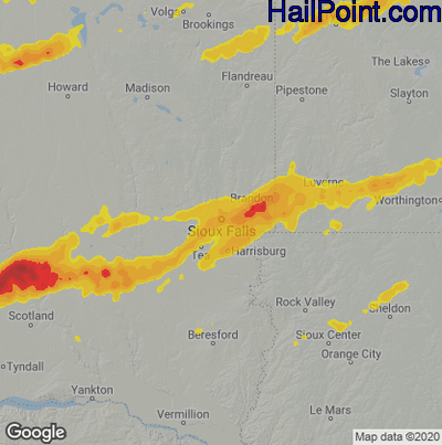Hail Map for Sioux Falls, SD Region on August 27, 2024
