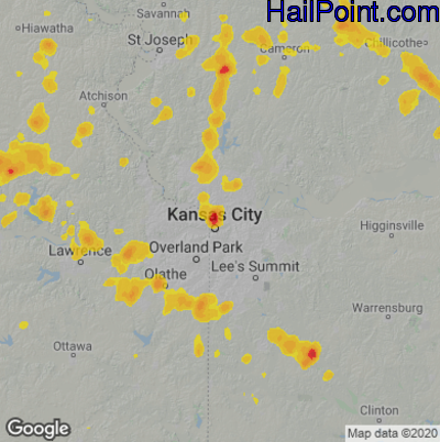 Hail Map for Kansas City, MO Region on August 27, 2024