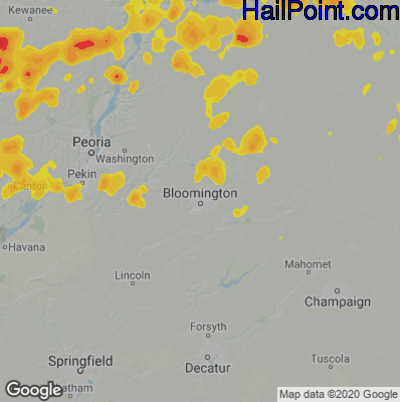 Hail Map for Bloomington, IL Region on August 28, 2024