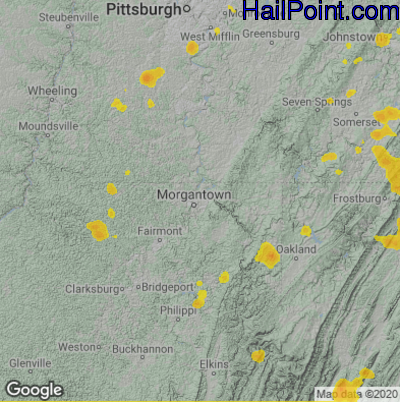 Hail Map for Morgantown, WV Region on August 29, 2024