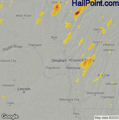 Hail Map for Omaha, NE Region on August 29, 2024 