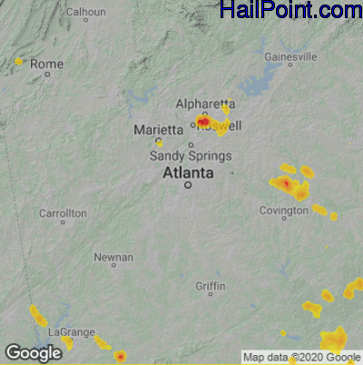 Hail Map for Atlanta, GA Region on August 29, 2024 