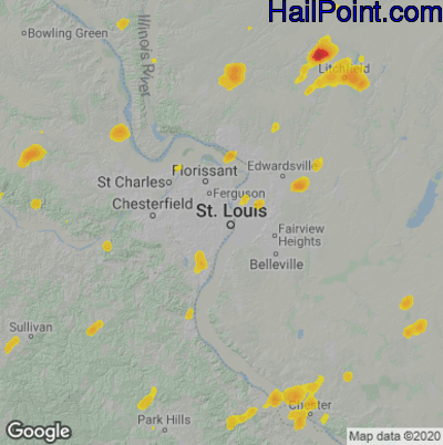 Hail Map for St. Louis, MO Region on August 30, 2024