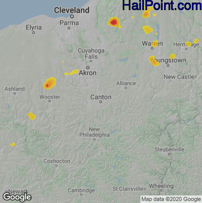 Hail Map for Canton, OH Region on August 30, 2024