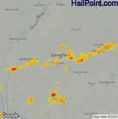 Hail Map for Springfield, IL Region on August 30, 2024 