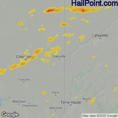 Hail Map for Danville, IL Region on August 30, 2024