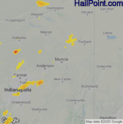 Hail Map for Muncie, IN Region on August 31, 2024 