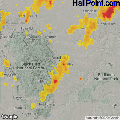 Hail Map for Rapid City, SD Region on September 16, 2024
