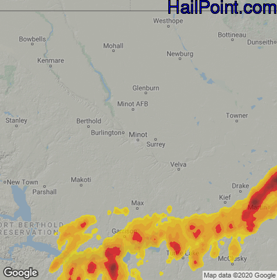 Hail Map for Minot, ND Region on September 16, 2024