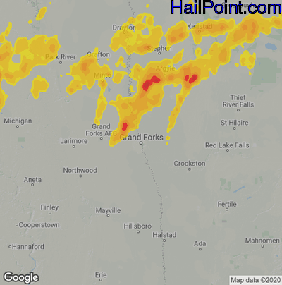 Hail Map for Grand Forks, ND Region on September 16, 2024