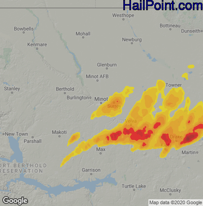 Hail Map for Minot, ND Region on September 16, 2024