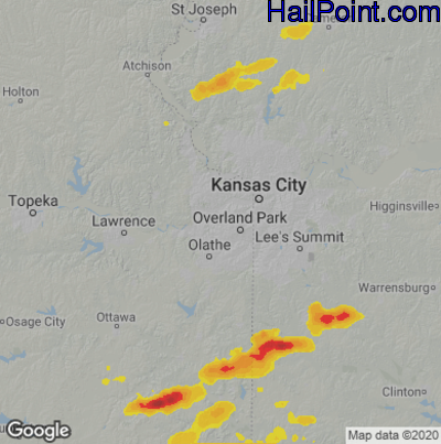 Hail Map for Shawnee, KS Region on September 19, 2024