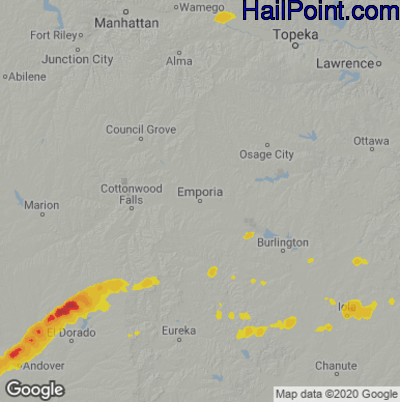 Hail Map for Emporia, KS Region on September 21, 2024