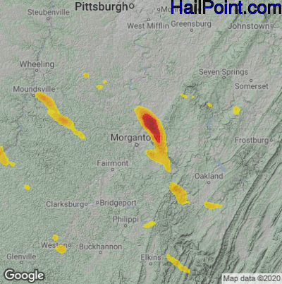 Hail Map for Morgantown, WV Region on September 21, 2024 