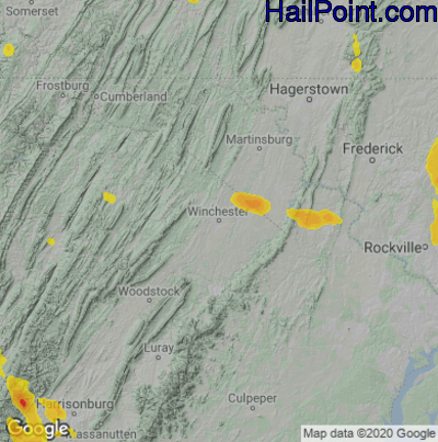 Hail Map for Winchester, VA Region on September 21, 2024