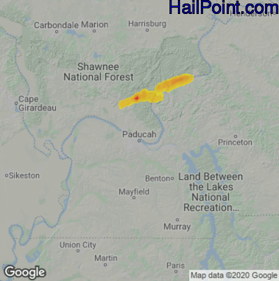 Hail Map for Paducah, KY Region on September 22, 2024