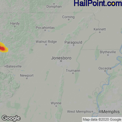 Hail Map for Jonesboro, AR Region on September 22, 2024