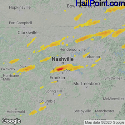 Hail Map for Nashville, TN Region on September 24, 2024