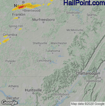 Hail Map for Tullahoma, TN Region on September 24, 2024 
