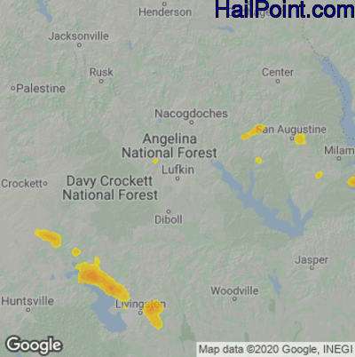 Hail Map for Lufkin, TX Region on September 24, 2024