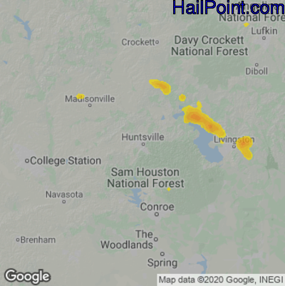 Hail Map for Huntsville, TX Region on September 24, 2024