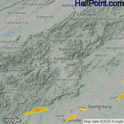 Hail Map for Asheville, NC Region on September 25, 2024