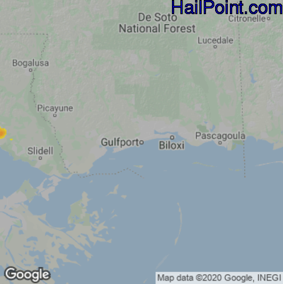 Hail Map for Gulfport, MS Region on September 25, 2024
