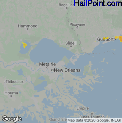 Hail Map for New Orleans, LA Region on October 3, 2024