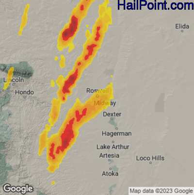Hail Map for Roswell, NM Region on October 19, 2024