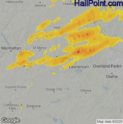 Hail Map for Topeka, KS Region on October 24, 2024