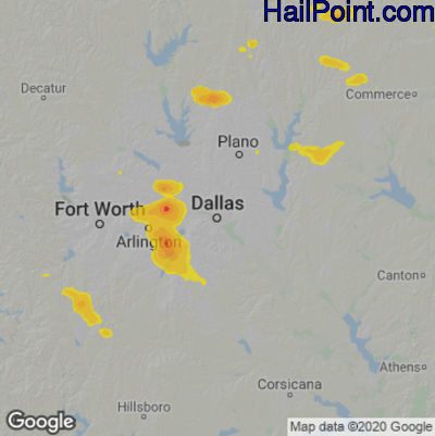 Hail Map Dallas, TX December 16, 2024 