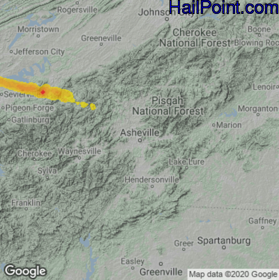 Hail Map for Asheville, NC Region on February 7, 2025