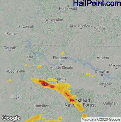Hail Map for Florence, AL Region on March 13, 2025 
