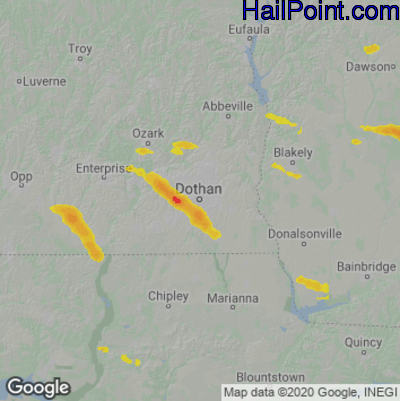 Hail Map for Dothan, AL Region on March 13, 2025