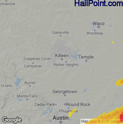 Hail Map for Killeen, TX Region on March 15, 2025